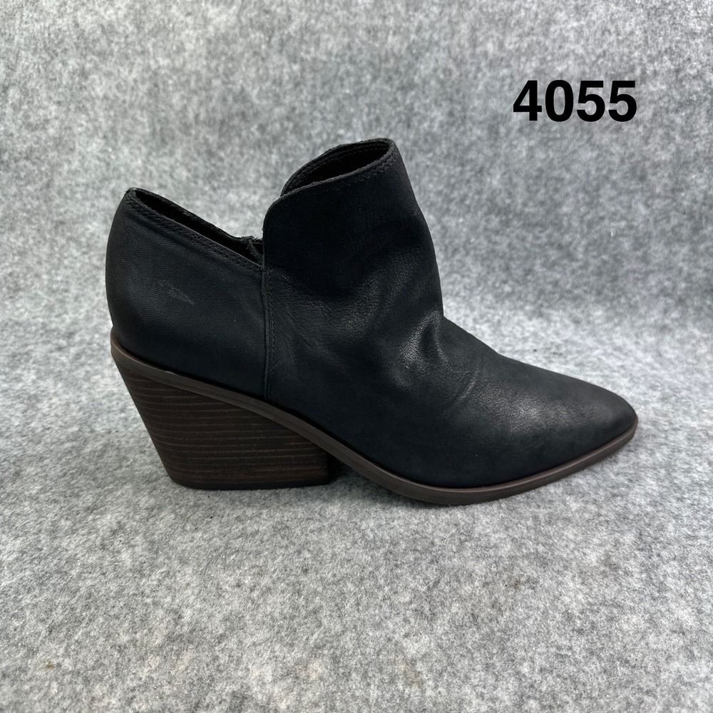 Lucky Brand Sauci Almond Toe Block Heel Leather Ankle Booties Black 9